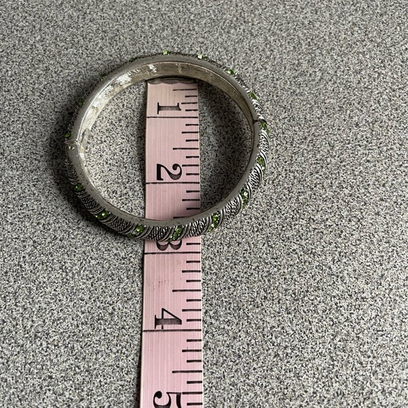 Silver Toned & Green Rhinestone Metal Bracelet - Picture 7 of 8